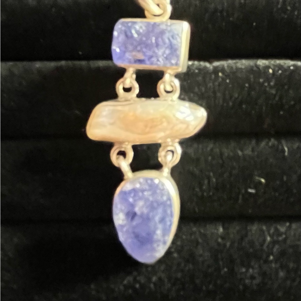 Rough Tanzanite and Mother of Pearl Sterling Silver Pendant